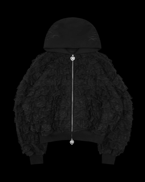 BAD ROMANCE RUFFLE ZIP HOODIE BLACK | S/M