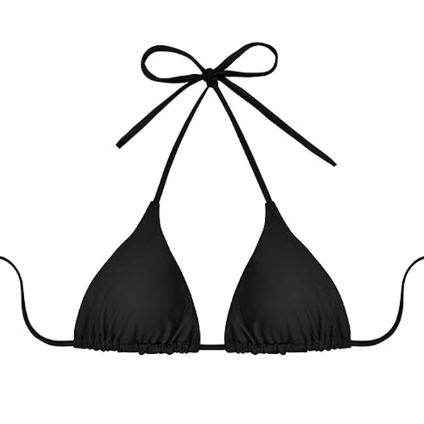 Bellecarrie Triangle Bikini Top Padded Halter Bathing Suit Top Tie Back Swimwear Top Sexy - X-Small - Black