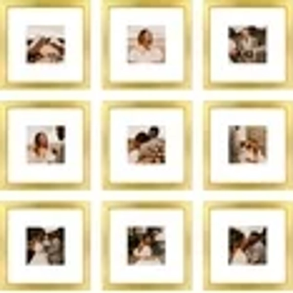 8x8 Picture Frame Set of 9, Display Pictures 4x4 with Mat or 8x8 without Mat, Multi Collage Gallery Square Photo Frames for Wall or Tabletop, Gold