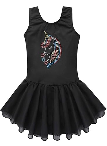 Girls Gymnastics Skirted Leotards Ballet Tutu Dance Dress Mermaid Unicorn Gymnastic Skirt(Baby Girls/Toddler Girls/Big Girls) - Unicorn Black
