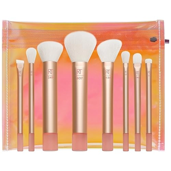 Real Techniques 9 Piece The Wanderer Makeup Brush Set, For Liquid, Cream, & Powder Eyeshadow, Foundation, Concealer, Blush, & Contour, Travel-Size Brushes, Stocking Stuffer, Cruelty-Free Bristles - The Wanderer, 9 Piece Set