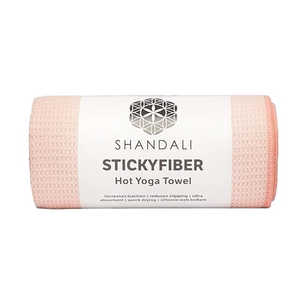 Shandali Hot Yoga Towel - Stickyfiber Yoga Towel - Mat-Sized, Microfiber, Super Absorbent, Anti-Slip, Injury Free, 24" x 72" - Best Bikram Yoga Towel - Exercise, Fitness, Pilates, and Yoga Gear - Standard - Sakura Pink