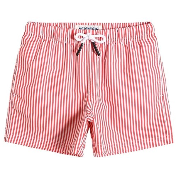maamgic Boys Swim Trunks Toddler Swim Shorts Little Boys Bathing Suit Swimsuit Toddler Boy Swimwear - 10-12 Years - Stripe Redwhite