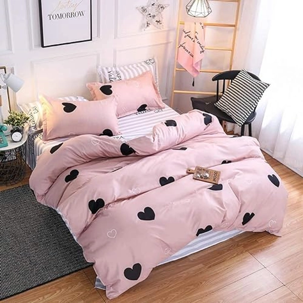 Loussiesd Herzen Bettwäsche 135x200cm Rosa Kinder Bettwäsche Teenager Mädchen Reversibel Herzen Streifen Bettwäsche Set 100% Mikrofaser Bettbezug Set mit 1 Kissenbezug 80x80 cm - Herzen Rosa - 135*200+80*80*1
