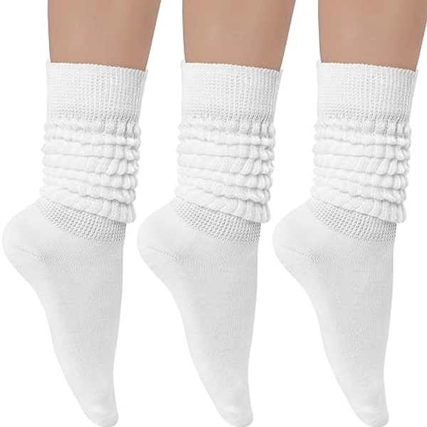 Witwot 3 Pairs Women's Slouch Socks Cotton Knit Knee High Tube Scrunch Sock Size 6-11 - 6-11 - White