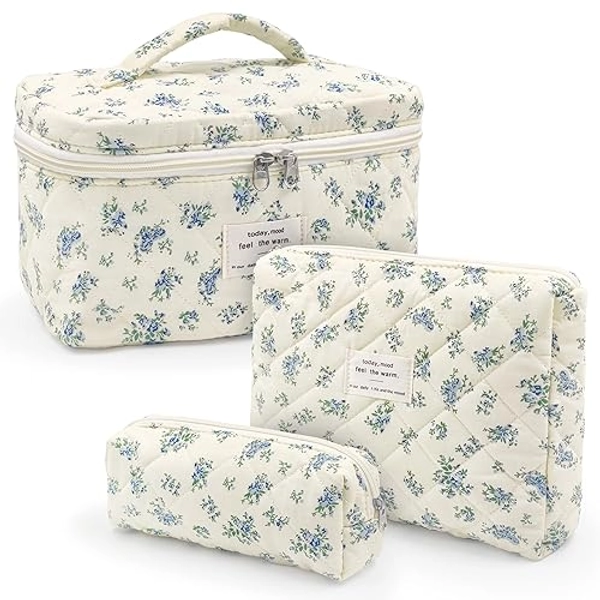beifon 3er Set Kosmetiktasche Kulturtasche Damen mit Blumenmuster, Kulturbeutel Make Up Tasche, Tragbare Schminktasche Makeup Bag Waschtasche Groß Frauen Mädchen für Alltag und Reisen - Mehrfarbig A