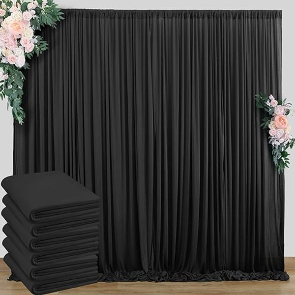 30 ft x 8 ft Black Backdrop Curtain for Parties, 6 Panels 5 ft x 8 ft Wrinkle Free Polyester Photo Black Backdrop Drapesfor Graduations Birthday Wedding Party Stage Curtains Home Decoration Supplies - 5'(W) x 8'(H), 6 panels - Black