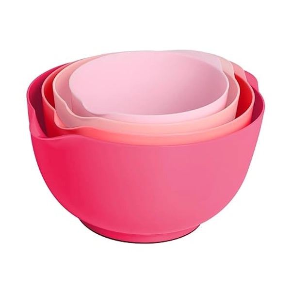 BoxedHome Classic Mixing Bowl Set, BPA Free Plastic, Microwave and Dishwasher Safe (Set of 4, Pink), 4.5 quarts - Pink