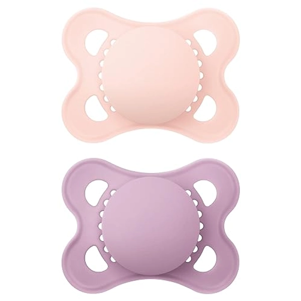 MAM Original Matte Pacifier (2 pack, 1 Sterilizing Pacifier Case), Pacifiers 0-6 Months, Baby Girl Pacifier, Best Pacifiers for Breastfed Babies, Sterilizing Storage Case - Girl - 2 Count (Pack of 1)