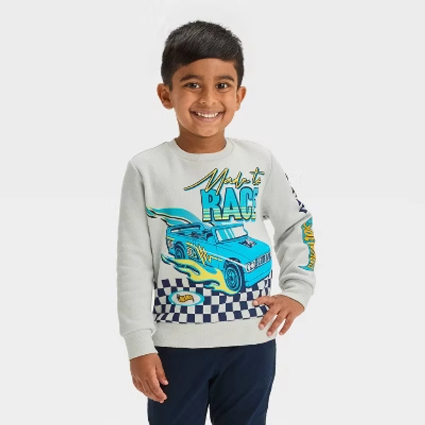 Toddler Boys' Hot Wheels Checkered Fleece Pullover - White 5T