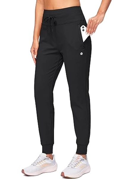 G Gradual Women's Fleece Lined Joggers High Waisted Water Resistant Thermal Winter Sweatpants Running Hiking Pockets - Large - Black