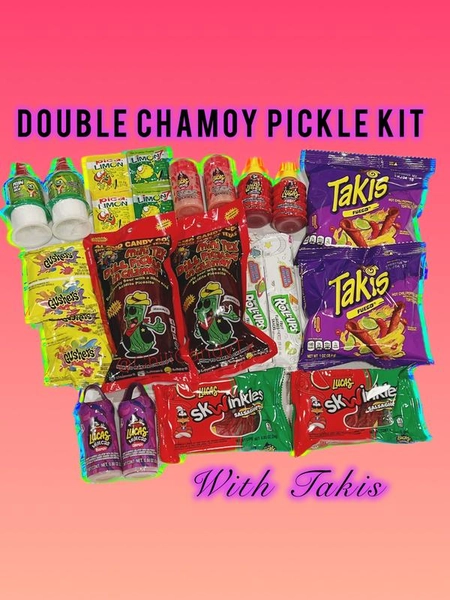 Double Chamoy Pickle Kit with Takis, Gushers, Fruit Roll Ups - TikTok Shop