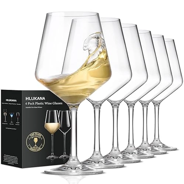 Hlukana Unbreakable Wine Glasses Set of 6, 16 oz Plastic Wine Glasses with Stem, BPA Free, Reusable Wine Glass for Poolside, Outdoors Camping Picnic Restaurants Home Bar Christmas Unique Gift