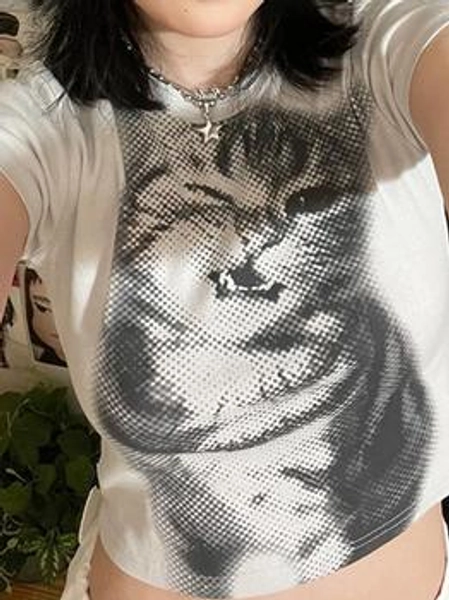 Cat Print Short Sleeve Tee