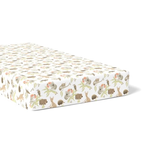 Bubba Blue Cot Fitted Sheet Aussie Animals Oatmeal