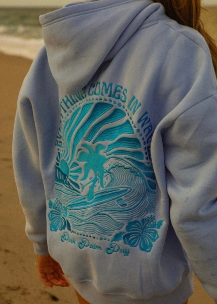 "Everything Comes in Waves" Oversized Hoodie in Blue | X-Small