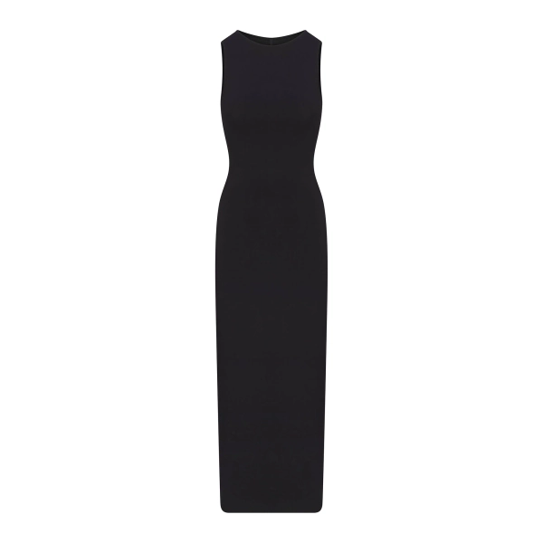 SMOOTH LAYERS LONG BOAT NECK DRESS | OBSIDIAN | XXS