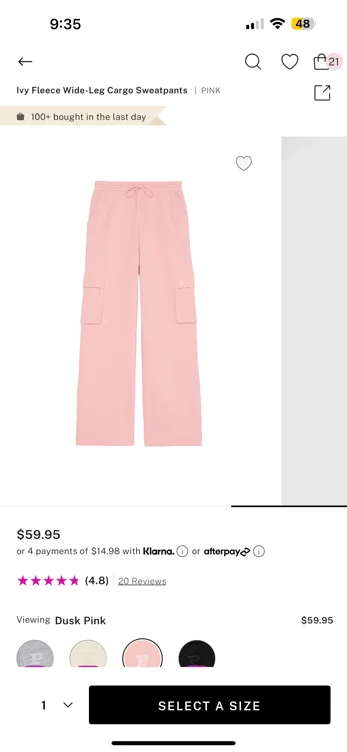 Buy Ivy Fleece Wide-Leg Cargo Sweatpants , Dusk Pink - Order Bottoms online - PINK US