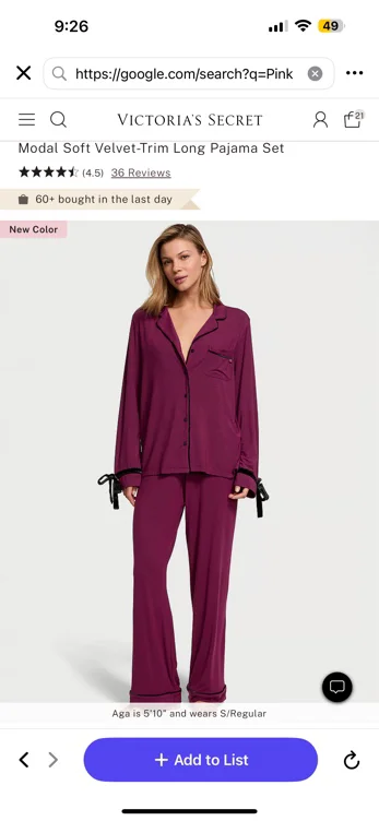 Modal Soft Velvet-Trim Long Pajama Set