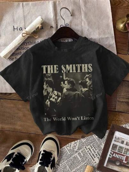 Es Trus, Camiseta de mujer de manga corta con cuello redondo, estilo punk regular, negra, ajustada, con estampado distressed, de moda retro coreana, con estampado de letras de "Retrato" de estilo hip-hop único y personalidad, cómoda y versátil para uso diario y ocio al aire libre