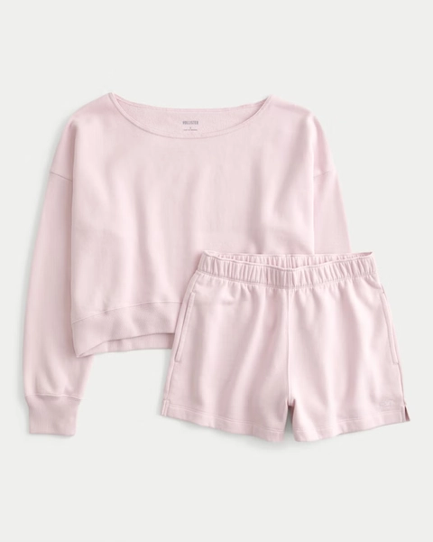 Women's Easy Off-the-Shoulder Sweatshirt & Fleece Shorts Set | Women's Tops | HollisterCo.com