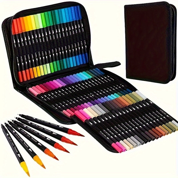 Dual Tip Watercolor Pens- Vibrant Color Set for Drawing, Sketching, and Handicrafts, Ideal Gift for Christmas| Bright Color Palette| Durable Plastic Pen, Watercolor Supplies