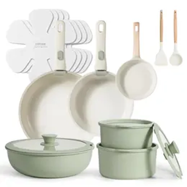 [Official] CAROTE 18pcs Detachable Handle Nonstick Cookware Set, Blue/Pink/Green/Black/Taupe/White/Red, Pots and Pans, Oven safe Frying Pan