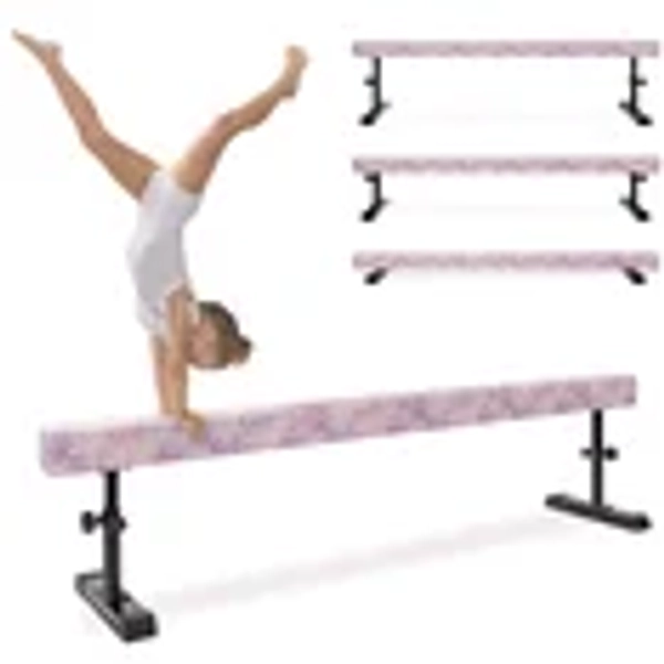Milliard Patented Adjustable Balance Beam, High and Low (7'7") Floor Beam Suede Gymnastics Competition Style Training with Legs