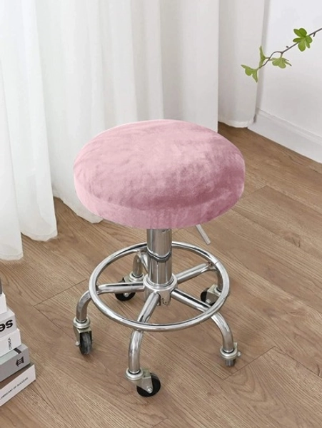 1pc Silver Fox Plush Covered Round Stool/Chair Slipcover, Elastic Dust & Scratch Resistant For Home, Bedroom, Living Room