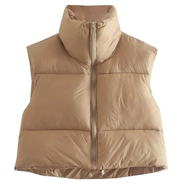 KEOMUD Women's Winter Crop Vest Lightweight Sleeveless Warm Outerwear Puffer Vest Padded Gilet