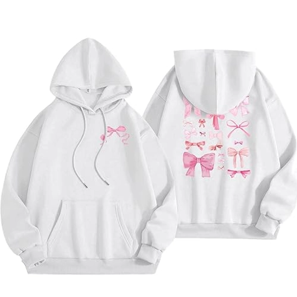 Women Pink Hoodie Cute Teen Girls Crewneck Graphic Hoodies Drawstring Pullover Sweatshirts Y2K Preppy Pocket Sweatshirt - 5e-white - XX-Large