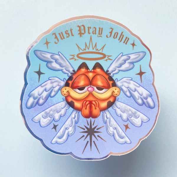 Just Pray Jon Sticker | Orange Angel Cat sticker | Angel Gold Holographic Sticker | Biblically Accurate Angel Sticker