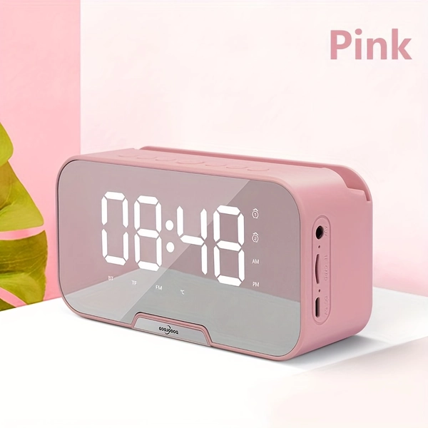 Compact Pink Portable Speaker with FM Radio, Wireless Microphone, LED LCD Display Mirror, Wireless Connectivity, USB Rechargeable, High-Density Audio, Adjustable Noise Control - Ideal for Halloween, Christmas, New Year Gifts, Mini Wireless Speaker