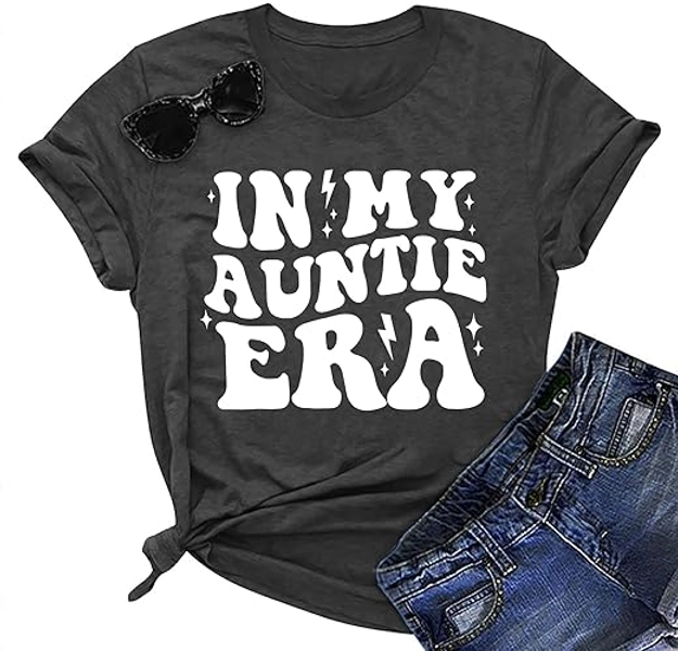 Auntie T Shirt Women Cute Love Heart Print Bless Aunt Tops Tees Casual Short Sleeve Vacation Shirts Tops - Large - Darkgrey4