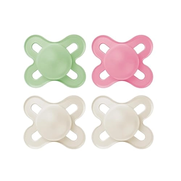 MAM Original Start Matte Newborn Baby Pacifier, Best Pacifier for Breastfed Babies, Girl, 0-3 Months (Pack of 4) - Pink / Green / Cotton