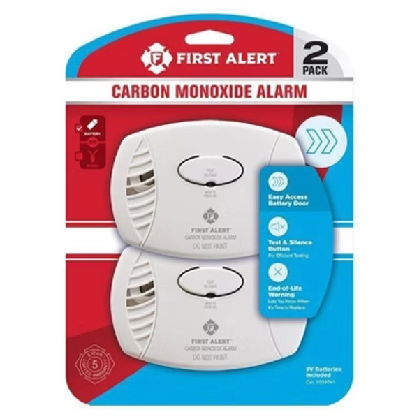 First Alert 2pk CO400CN2 Battery Powered Carbon Monoxide Detector: Best CO Detector, 9-Volt Alkaline Battery Included