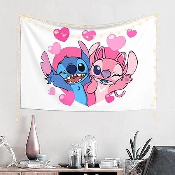 Sckkofv Stitch And Angel Tapestry Wall Hanging Cute Tapestries Aesthetic Hippie Wall Decor Cartoon Wall Art Home Decoration For Bedroom,Living Room,Dorm 60x40 Inch - Brass1 - 152L x 102W cm