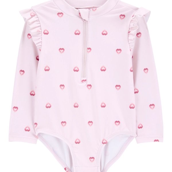 Pink Baby 1-Piece Heart-PrintLong-Sleeve Rashguard Swimsuit - Pink | Carter’s Oshkosh Canada