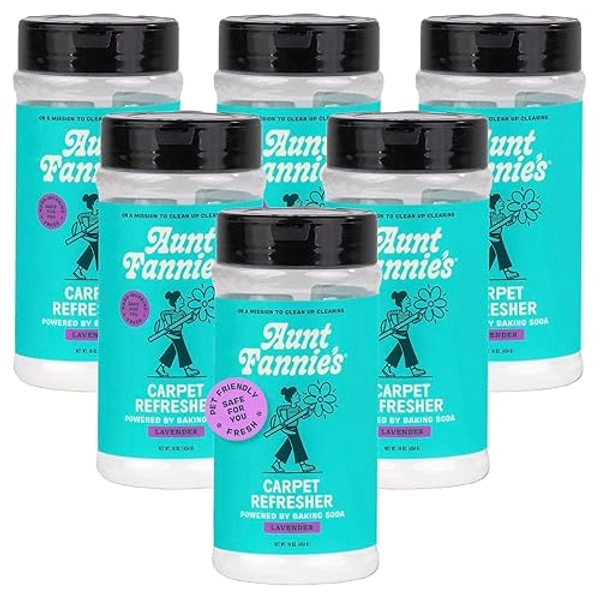 Aunt Fannie's Carpet Refresher & Deodorizer Powder, Multi-Purpose Carpet, Rug, and Upholstery Odor Eliminator for Homes with Cats and Dogs, Lavender Scent, 16 Oz (Pack of 6), Packaging May Vary