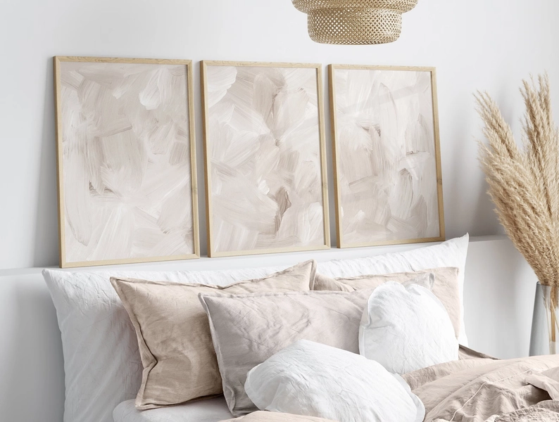 Set of 3 Abstract Print, White Beige Brush Strokes Wall Art, Neutral Soft Tones Minimalist Bedroom Living Room Wall Art, Neutral Home Decor