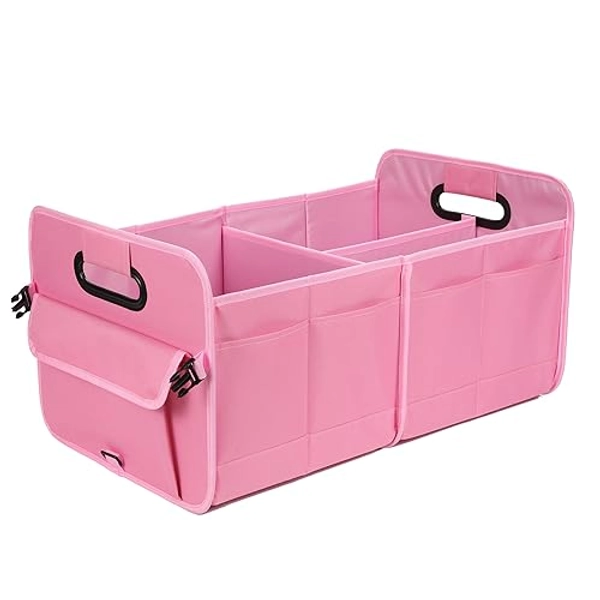 AOKJOY Car Trunk Organizer, Storage Organizer Collapsible Multi Compartment, Adjustable Straps Car Organizer for SUV - pink