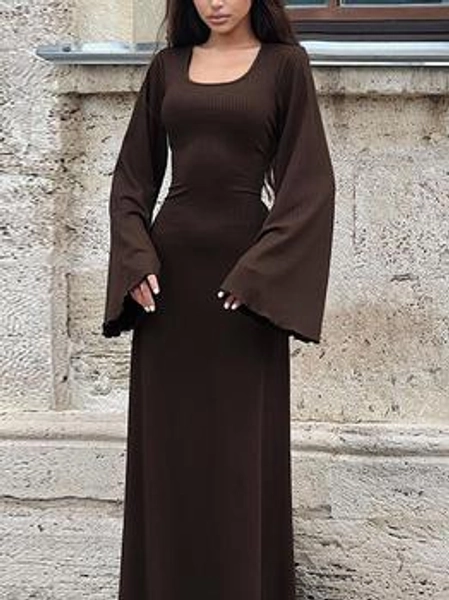 Solid U Neck Tie Back Maxi Dress