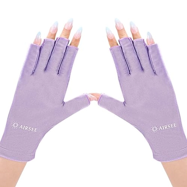AIRSEE UV Gloves for Nail Lamp,Professional UPF50+ UV Protection Gloves for Manicures Nail Art,Fingerless Gloves That Shield Skin from The Sun and Nail Lamp (Purple) - Purple
