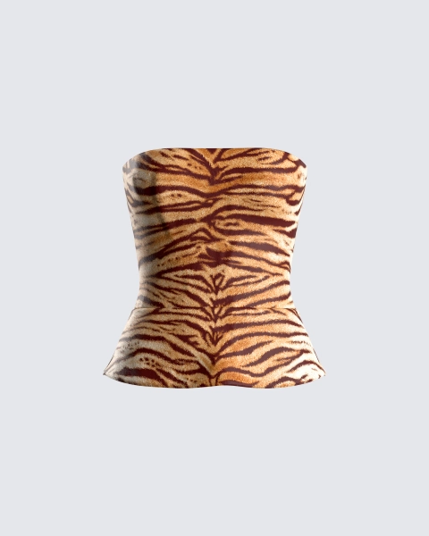 Juliana Brown Tiger Print Top | S