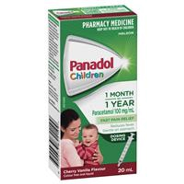 Panadol Children 1 Month – 1 Year Baby Drops with Dosing Device, Fever and Pain Relief, 20mL
