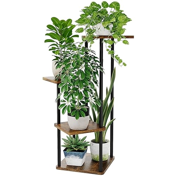 Bamworld Support Pour Plantes D'Intérieur En Métal - Support Élégant À 4 Niveaux, Idéal Comme Porte Plante Intérieur ou Étagère Plante, Parfait Pour Petits Espaces. Porte Plante Extérieur. - 4 niveaux-Brun Rustique