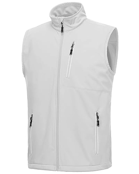 33,000ft Men's Windproof Lightweight Golf Vest Outerwear with Pockets, Softshell Sleeveless Jacket for Running Hiking Sports - Large - Cool Gray
