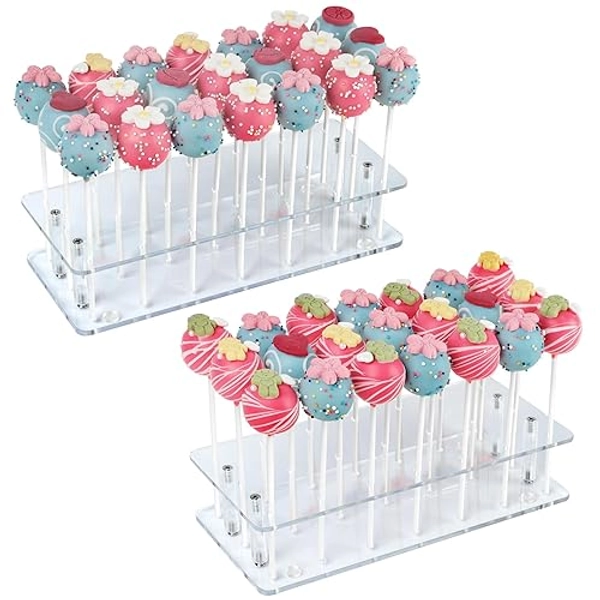 ANDGOO 2-Pack Cake Pop Stand, 21 Holes Lollipop Holder Clear Acrylic Cake Pop Stand Display Cake Pop Holder Stand for Weddings Birthday Parties Candy Decorative