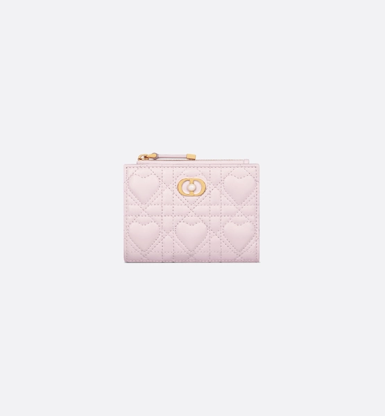 Dioramour Dior Jolie Dahlia Wallet Pale Pink Cannage Lambskin with Heart Motif | DIOR