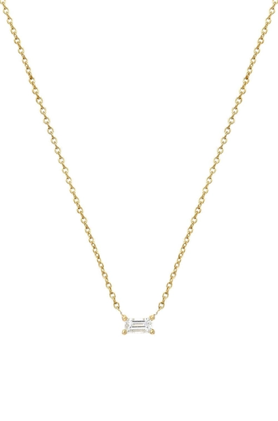 14k Gold Diamond Prong Baguette Necklace